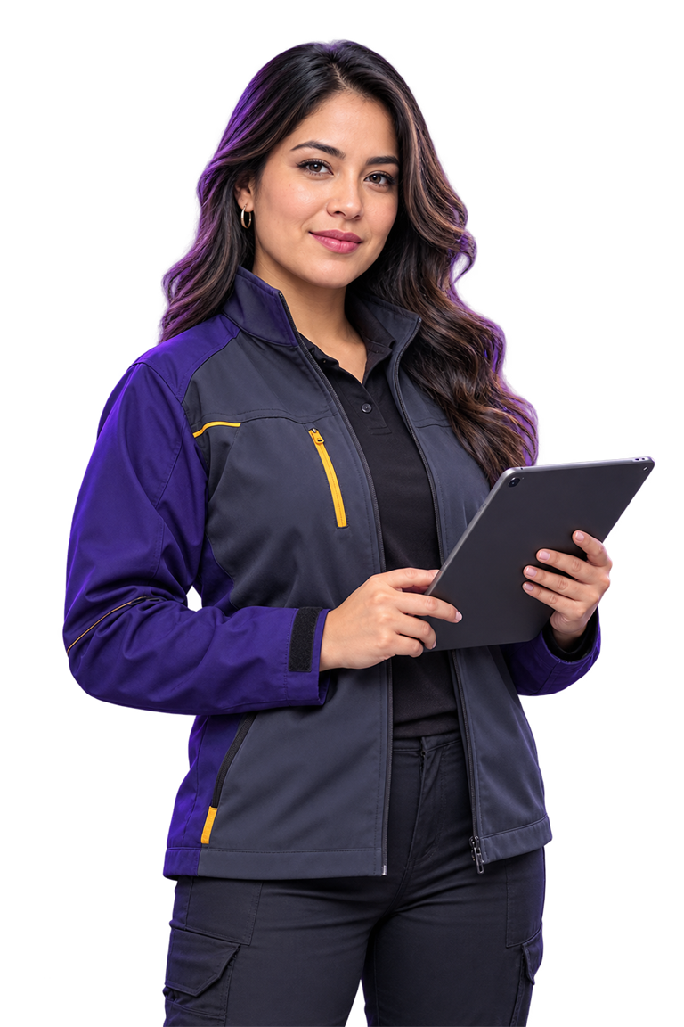 Especialista t&eacute;cnica de hosting con una tablet